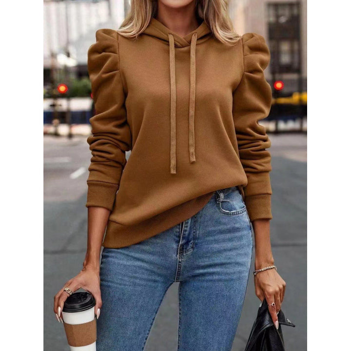 Damen modischer Kapuzenpullover mit Puffärmeln und praktischen Taschen Drune