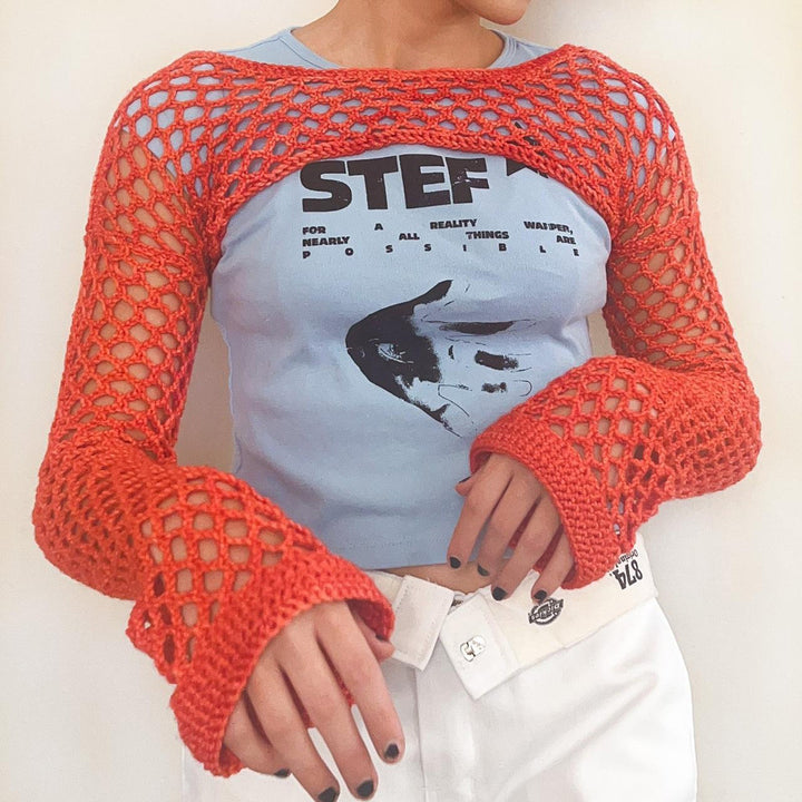 Damen gehäkeltes Langarm-Top mit Off-Shoulder-Design Drune