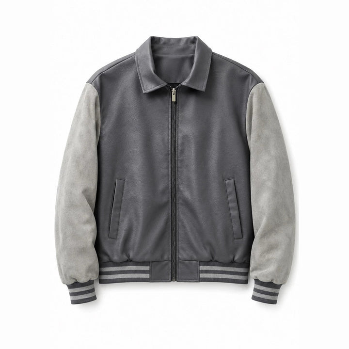 Herren Modische Kunstleder Bomberjacke Drune