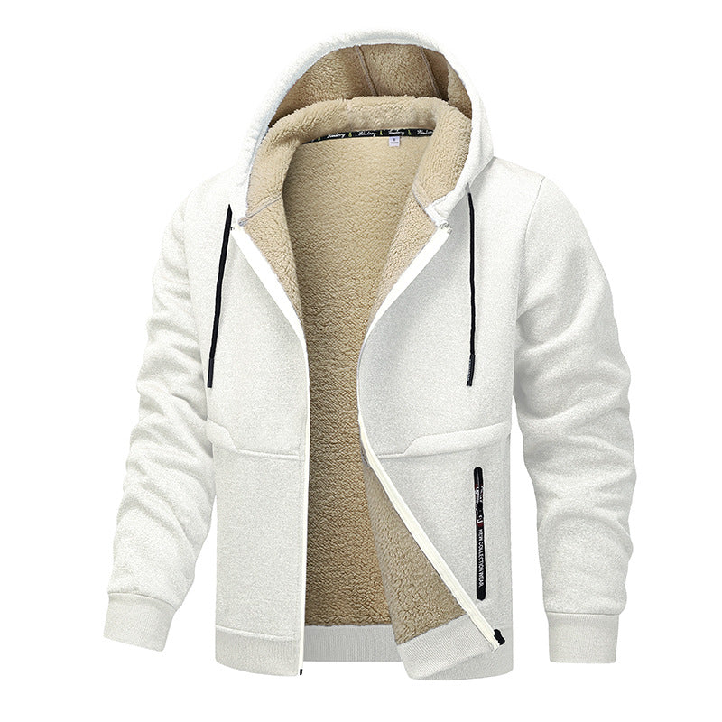 Herren Sherpa‑gefütterte Zip‑Hoodiejacke im Urban‑Casual‑Stil mit Teddyfleece‑Innenfutter Drune