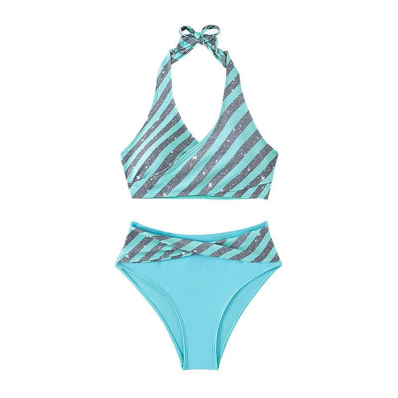 Damen Triangel-Bikini mit glitzerndem Streifenmuster Drune