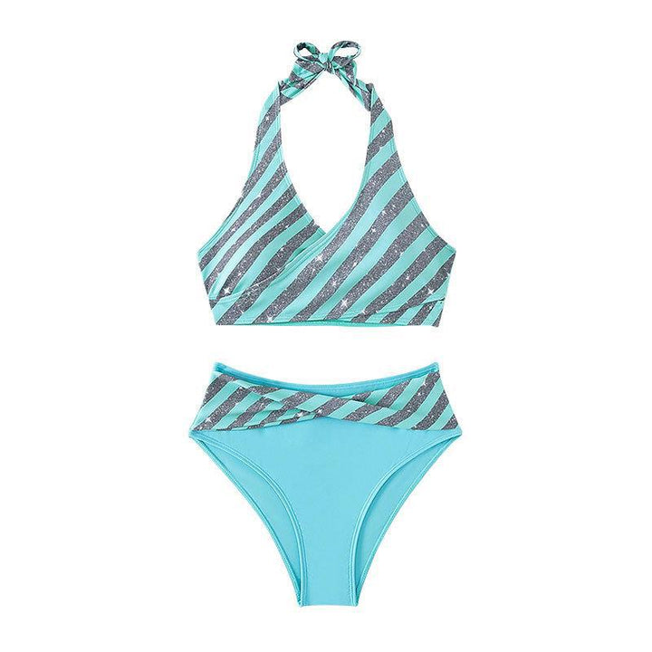 Damen Triangel-Bikini mit glitzerndem Streifenmuster Drune
