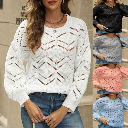 Damen Grobstrick Pullover mit modischem Lochmuster und lässigem Schnitt Drune