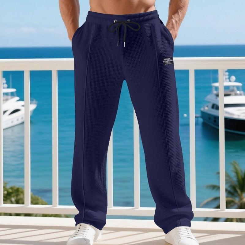 Herren Lässige Waffelstrick-Freizeithose mit Tunnelzug und Seitentaschen Drune