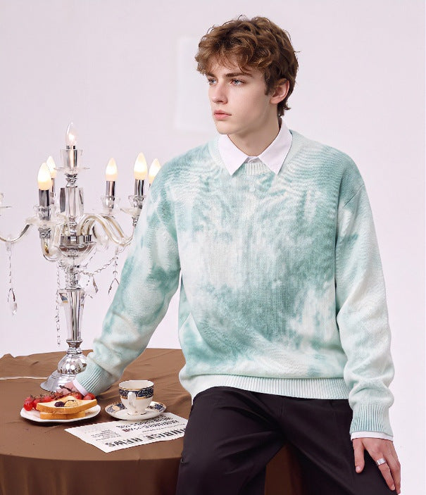Herren Oversize-Strickpullover mit Batikoptik, Rundhalsausschnitt und Rippbündchen Drune