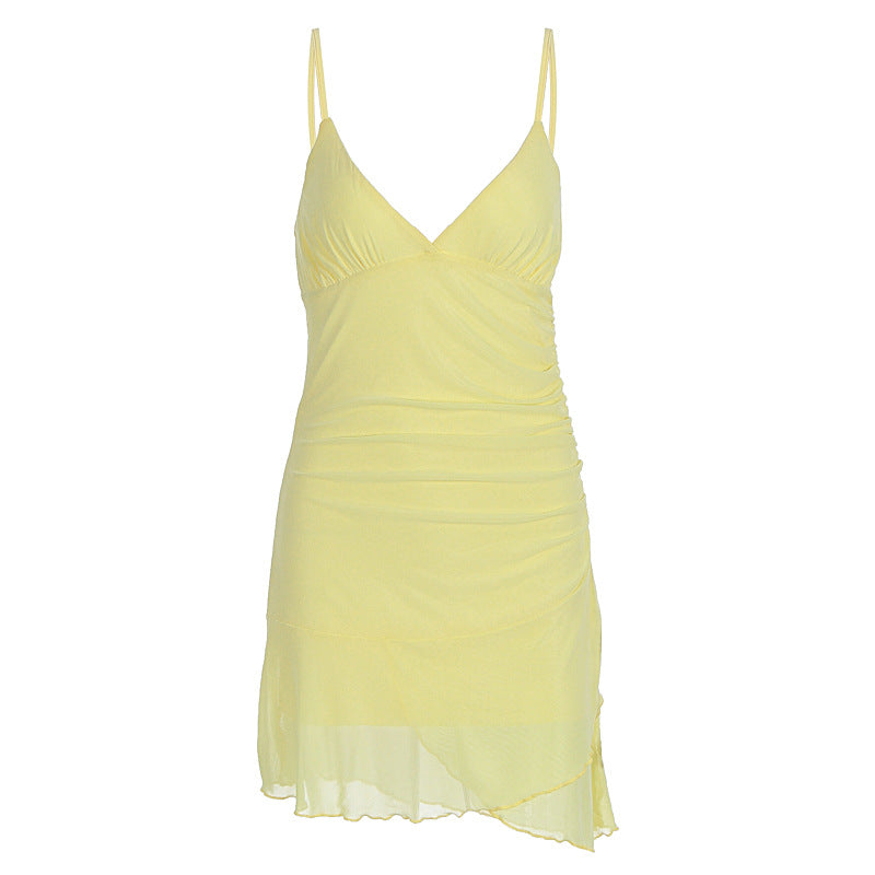 Damen lässiges Strandkleid mit Raffungen und Spaghettiträgern Drune