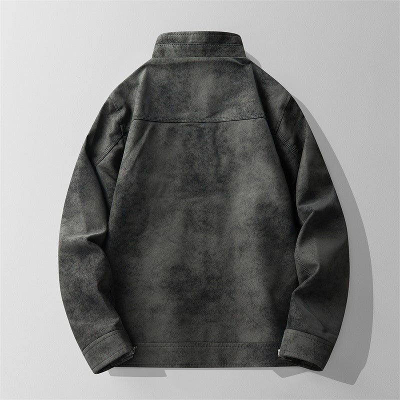 Herren Stilvolle Kunstlederjacke mit Stehkragen Drune