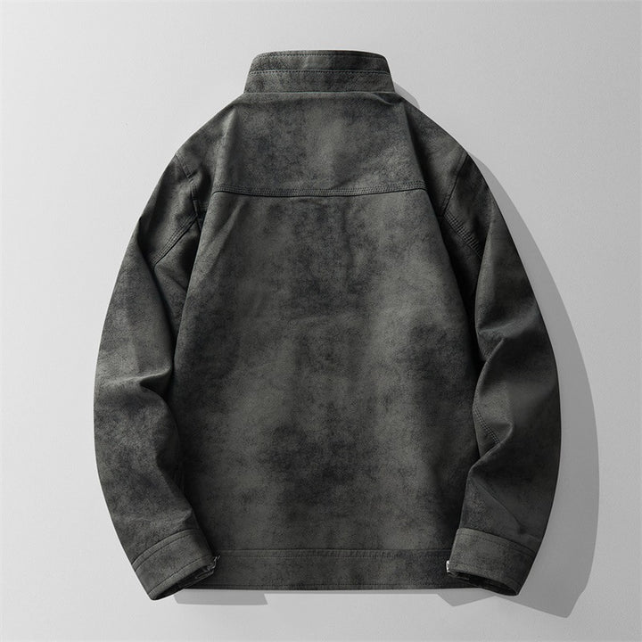 Herren Stilvolle Kunstlederjacke mit Stehkragen Drune