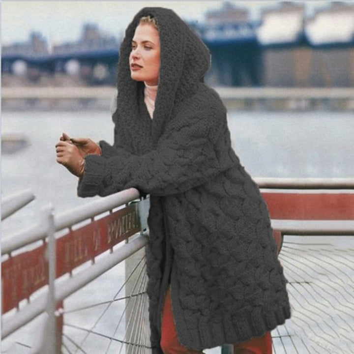 Damen Grobstrick-Cardigan mit Kapuze und strukturiertem Muster Drune