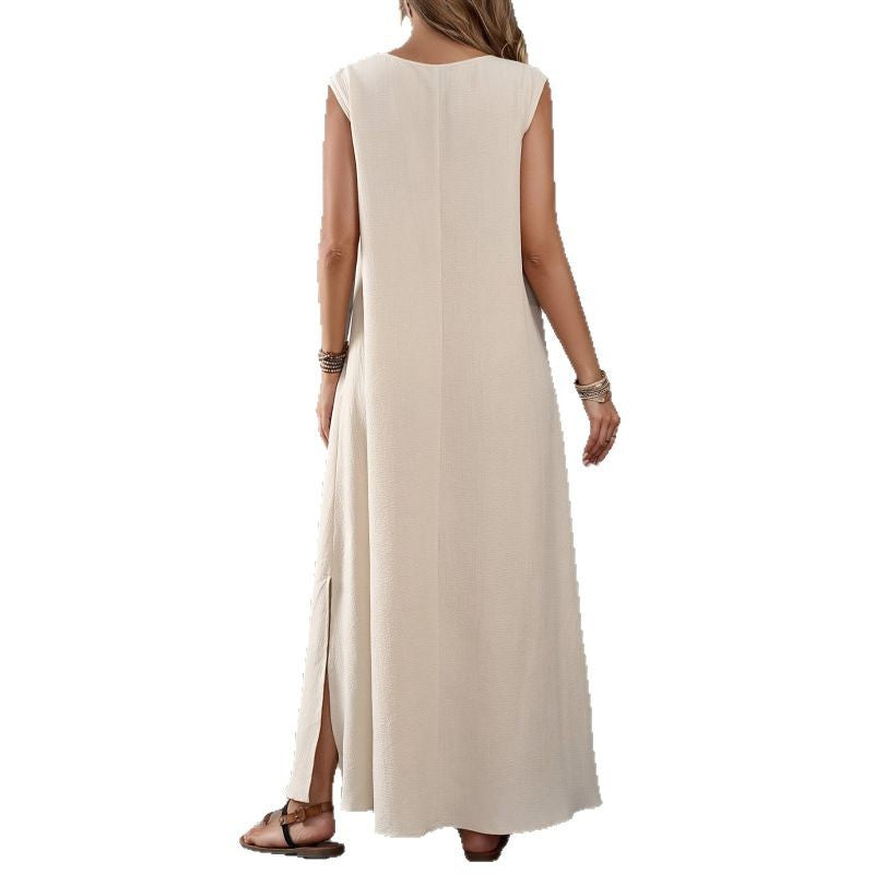 Damen Maxikleid mit V-Ausschnitt und seitlichen Schlitzen Drune
