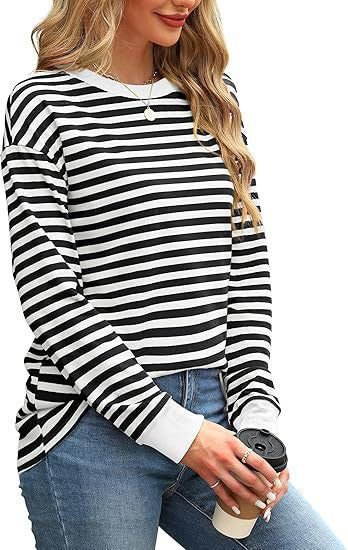 Damen Lässiger Streifenpullover mit Rundhalsausschnitt Drune