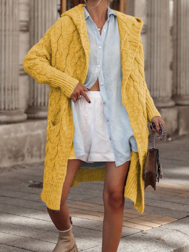 Damen Grobstrickcardigan mit offenem Design und eleganter Kapuze Drune