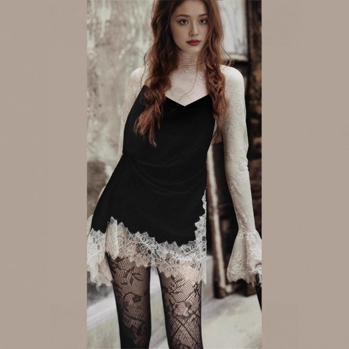 Damen elegantes Spitzen- und Seidenkleid Drune
