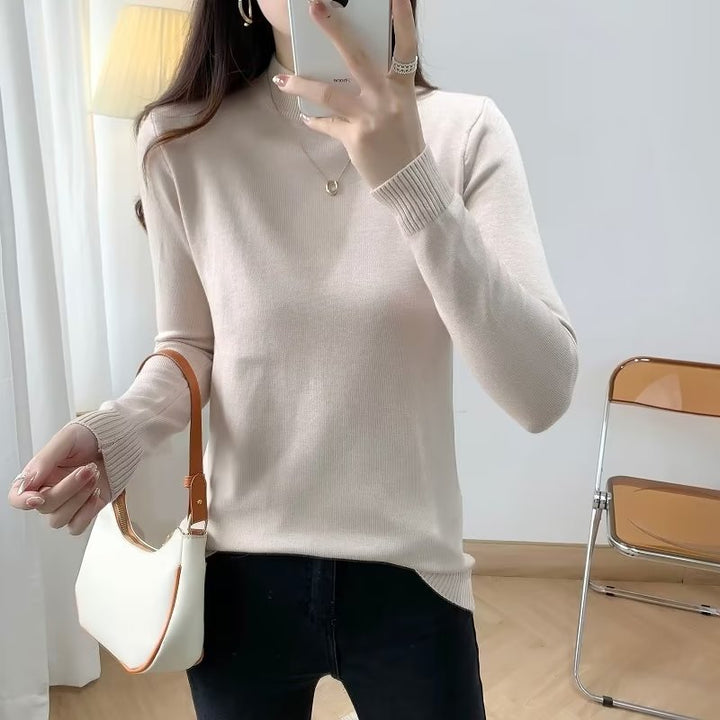 Damen Feiner Langarm-Feinstrickpullover mit schmalem Stehkragen und gerippten Bündchen Drune