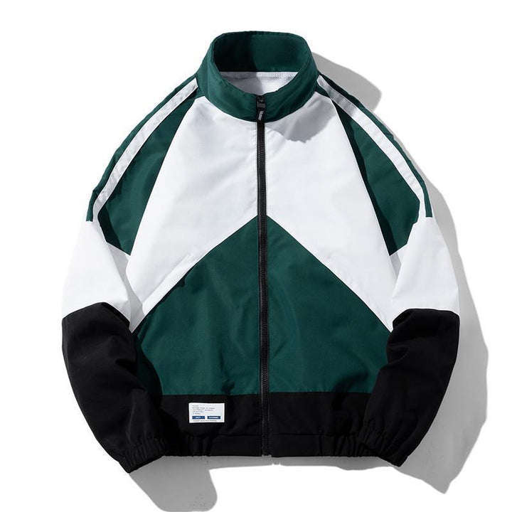 Herren Leichte Windbreaker-Trackjacke im geometrischen Colorblock mit Mesh‑Futter, Stehkragen & Reißverschluss Drune