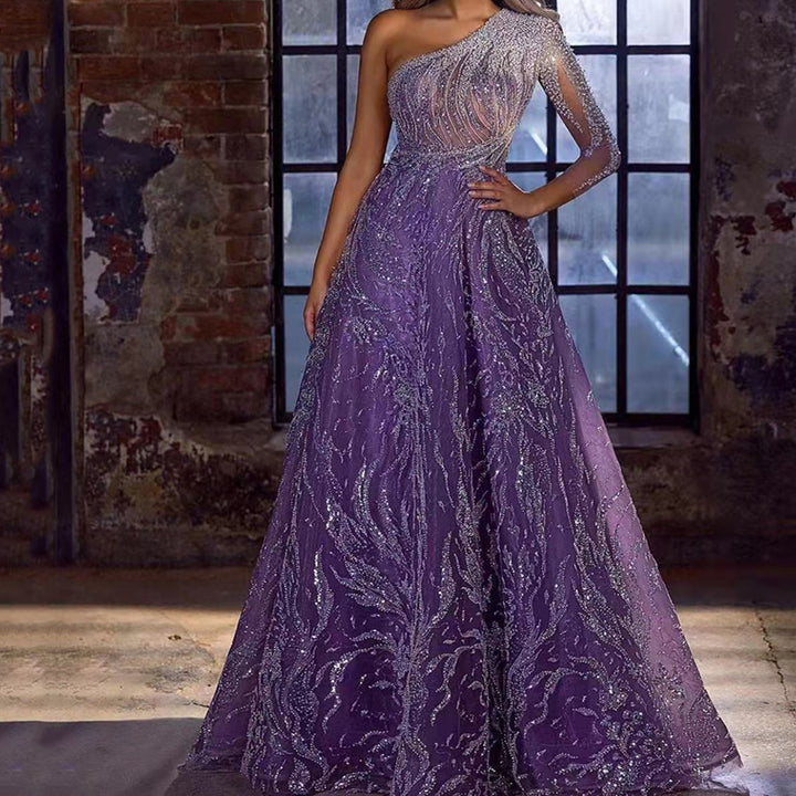 Damen Maxikleid mit asymmetrischem Oberteil und funkelnden Paillettenverzierungen Drune
