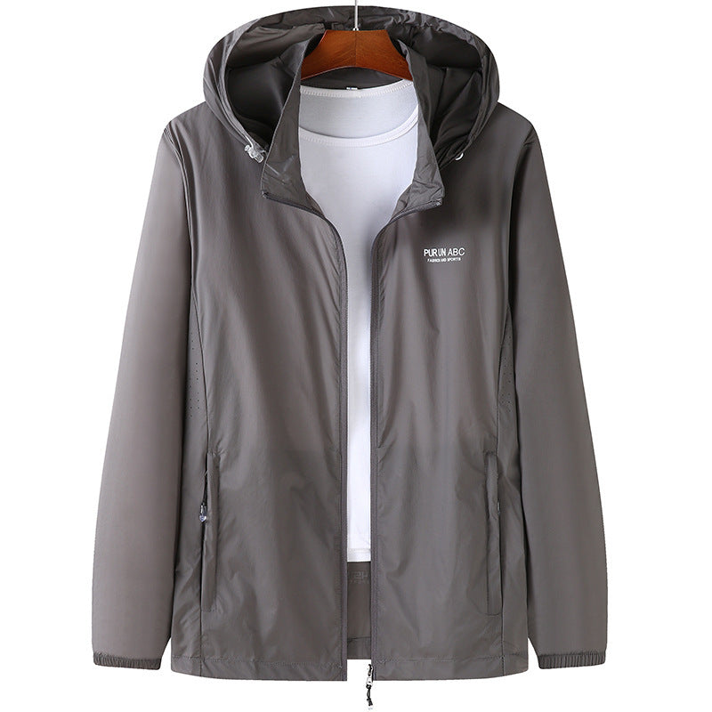 Herren Ultraleichte Packbare Kapuzen-Outdoorjacke mit Zwei-Wege-Reißverschluss Drune