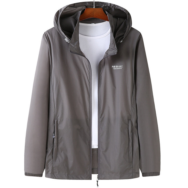 Herren Ultraleichte Packbare Kapuzen-Outdoorjacke mit Zwei-Wege-Reißverschluss Drune