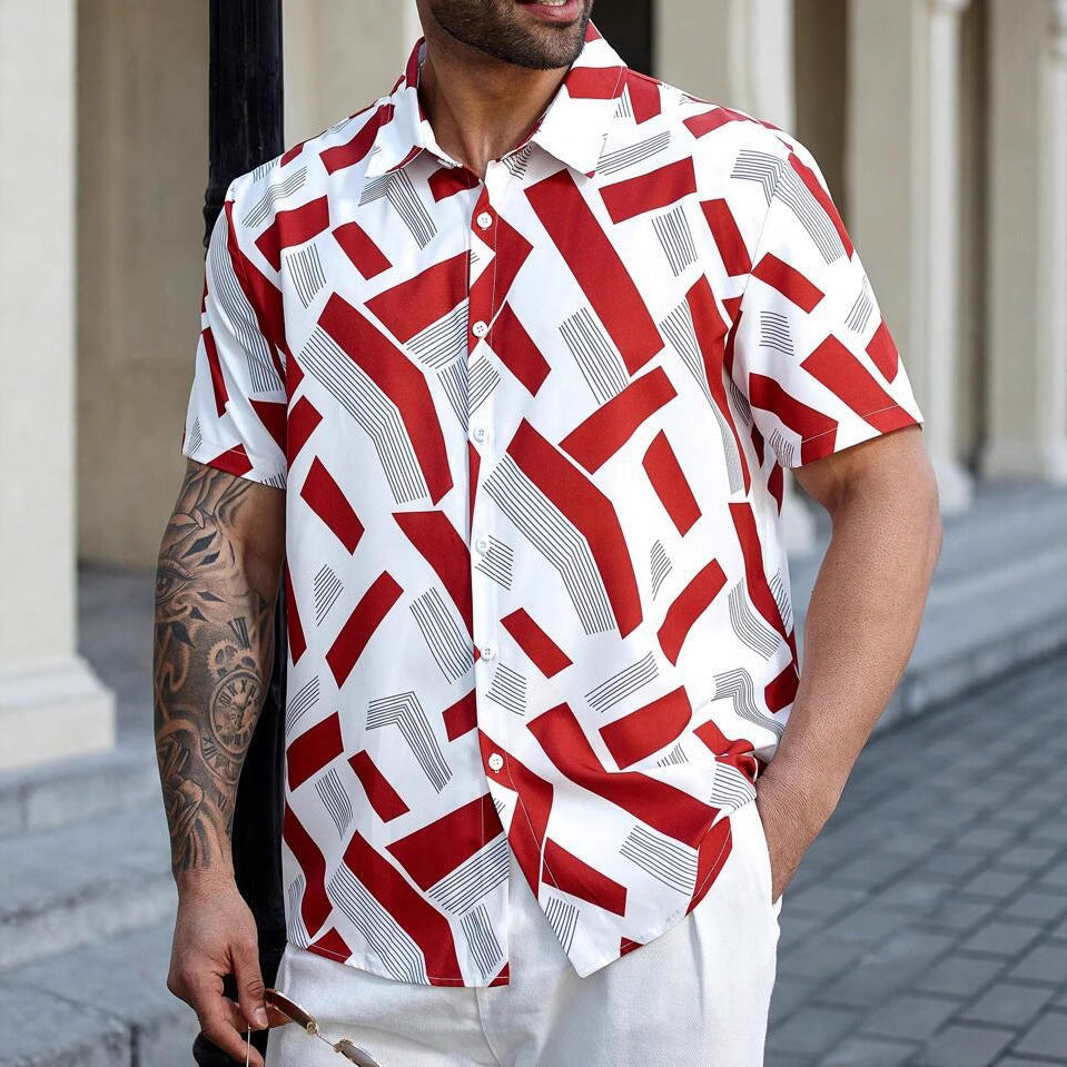 Herren Kurzarmhemd mit modernem grafischen Design Drune