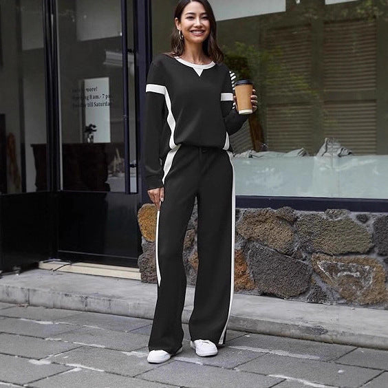 Damen nan sportives Lounge-Set mit weitem Sweatshirt, Palazzohose und seitlichen Kontraststreifen Drune