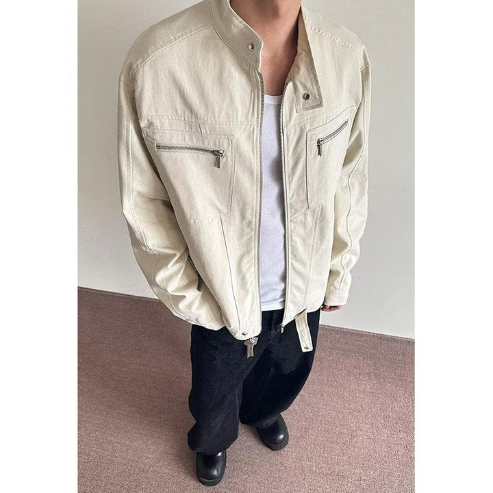 Herren Leichte Overshirt-Jacke mit Stehkragen und Reißverschlusstaschen Drune