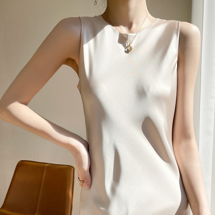 Damen elegantes ärmelloses Kleid mit asymmetrischem Schnitt Drune