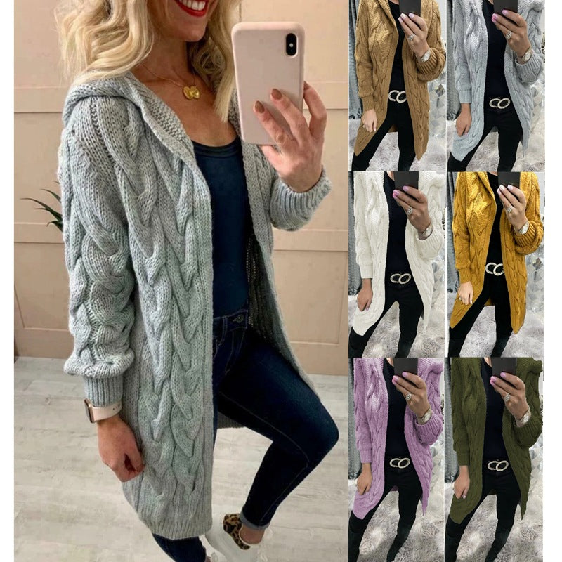 Damen Strickmantel mit praktischem Kapuzendesign Drune
