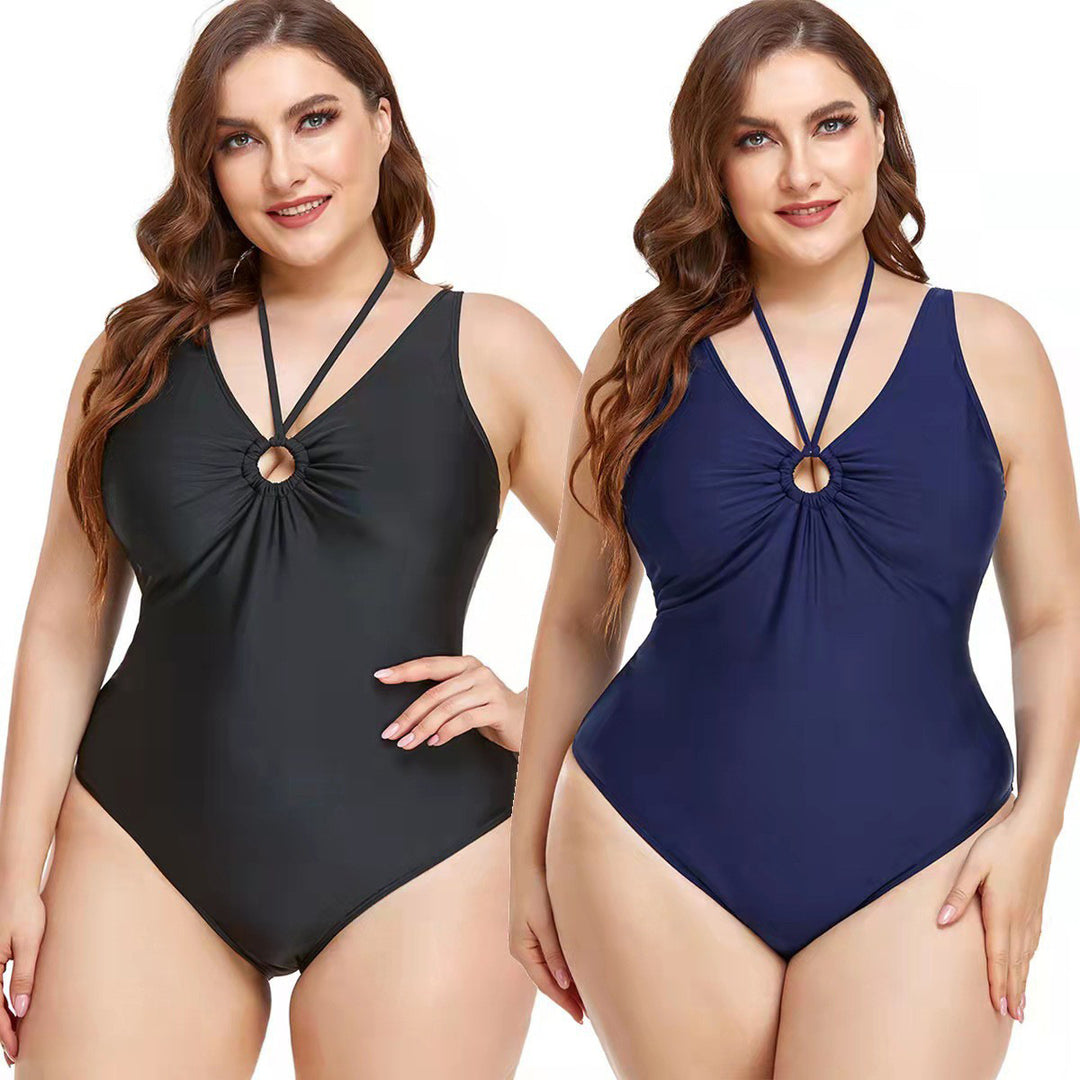 Damen Eleganter Hochgeschnittener Einteiler Badeanzug mit modischem Ringdetail Drune
