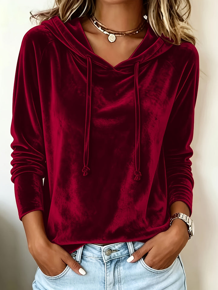 Damen Samt-Hoodie mit Kapuze Kordelzug und legerem Schnitt Drune