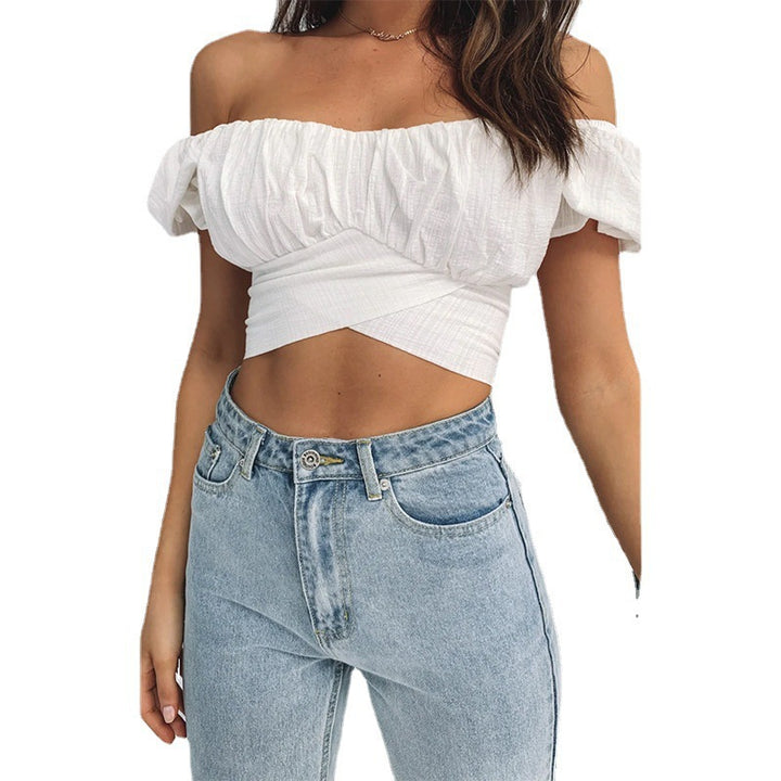 Damen Off-Shoulder Crop-Top mit Rüschendetails und elegantem Wickeldesign Drune