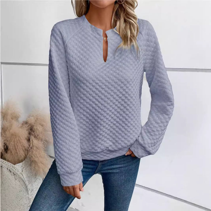 Damen Gesteppter Kuschel-Pullover mit Schlitzkragen Drune