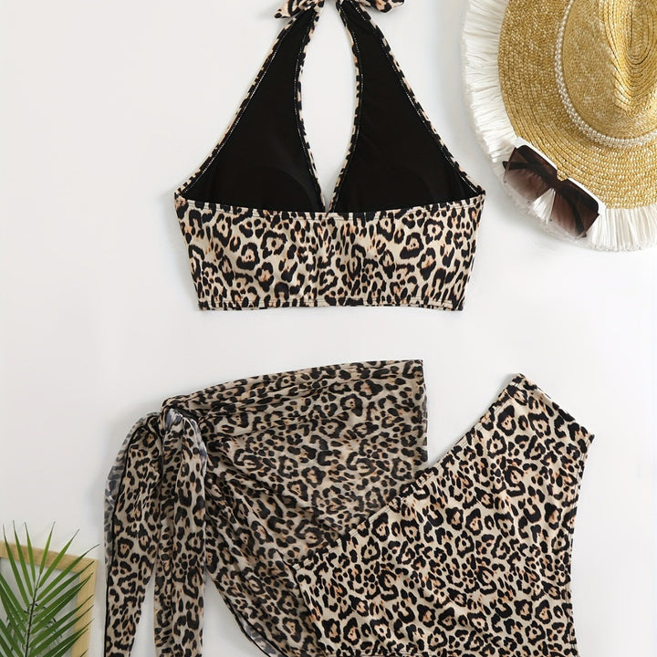 Damen Triangel-Bikini-Set mit edlem Wickeltuch und raffiniertem Animal-Print Drune