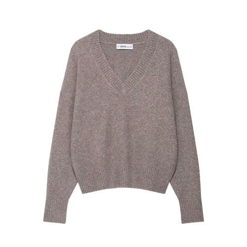 Damen luxuriöser V-Pullover aus hochwertiger Wolle Drune