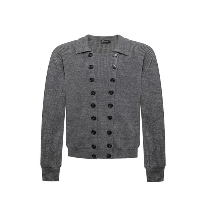 Herren Doppelreihige Strickcardigan mit Hemdkragen und Rippbündchen Drune