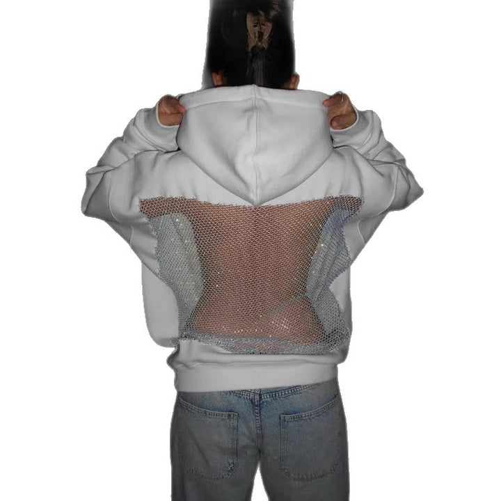 Damen Hoodie mit glitzerndem Mesh-Rückenapplikation Drune
