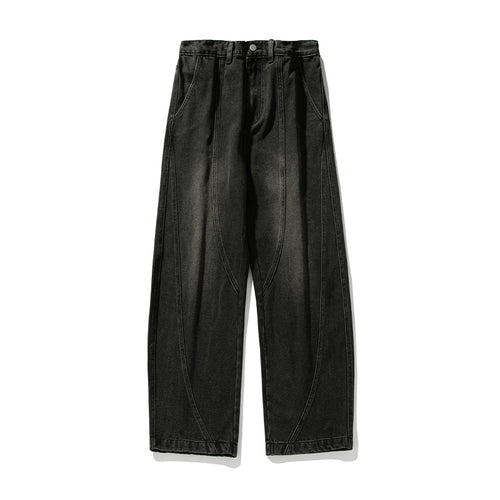 Unisex Weit geschnittene Denim-Hose mit geschwungenen Ziernähten und hoher Taille Drune