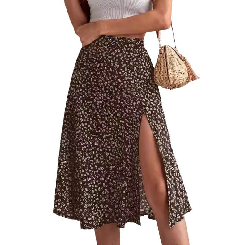 Damen Midi-Rock mit asymmetrischem Schlitz und floralem Muster Drune