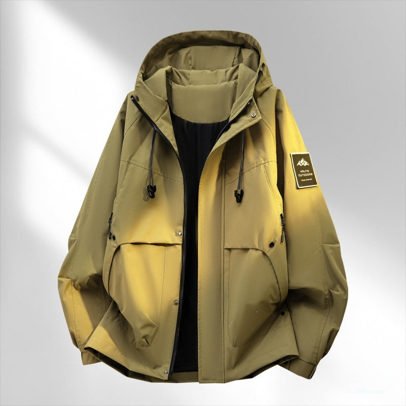 Herren Oversize-Utility-Outdoorjacke mit Kapuze, wattierter Innenlage & Multifunktionstaschen Drune