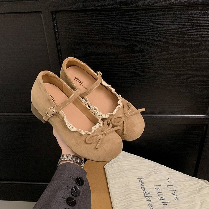 Damen elegante Mary Jane Ballerinas mit dekorativem Spitzenrand und Schleifenakzent Drune