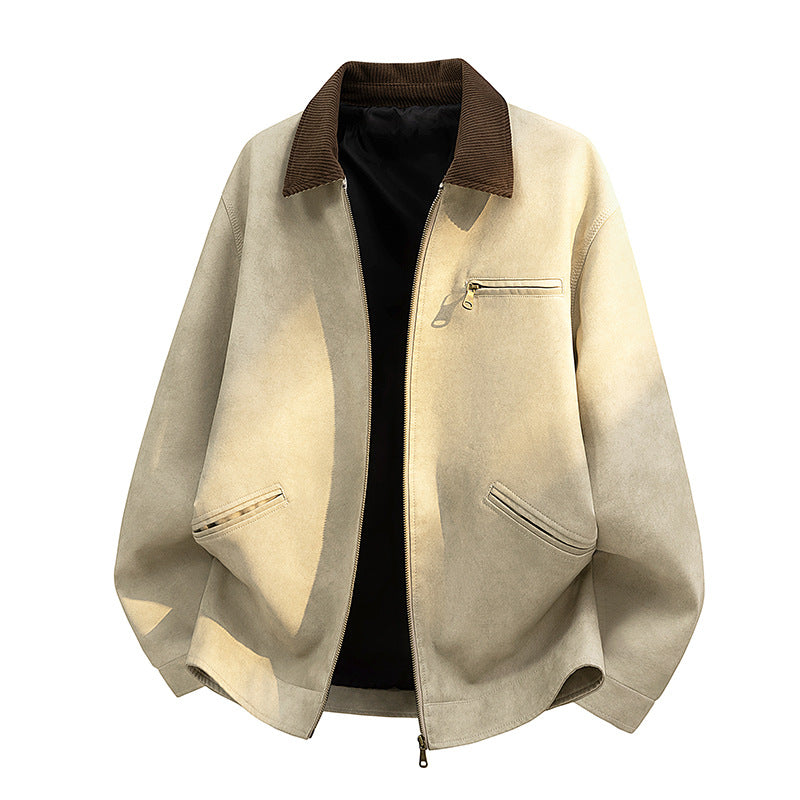 Herren Lässige Kunstlederjacke mit breitem Kragen Drune