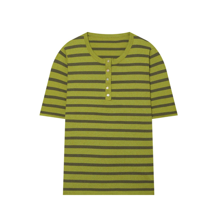 Damen Feinstrick‑Henley mit Knopfleiste und kurzem Ärmel Drune