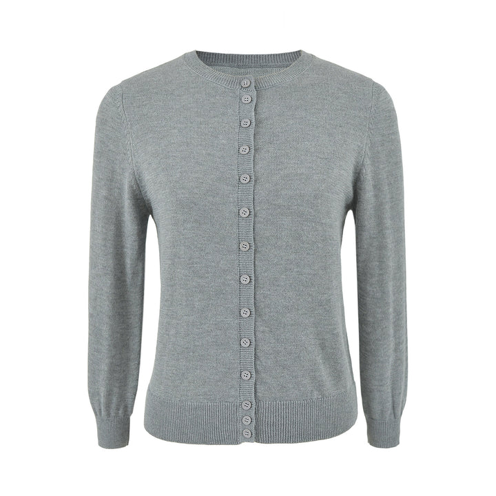 Damen Fein gestrickte Rundhals-Strickjacke mit Knopfleiste und Rippbündchen Drune