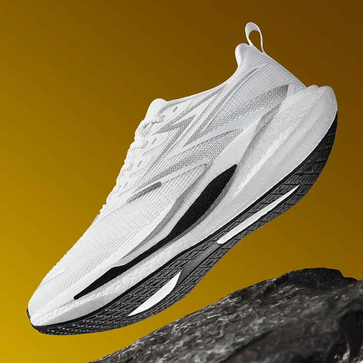 Unisex dynamische Straßenlaufschuhe mit gebogener Rocker‑Zwischensohle, reaktiver EVA‑Dämpfung und atmungsaktivem Strickobermaterial Drune