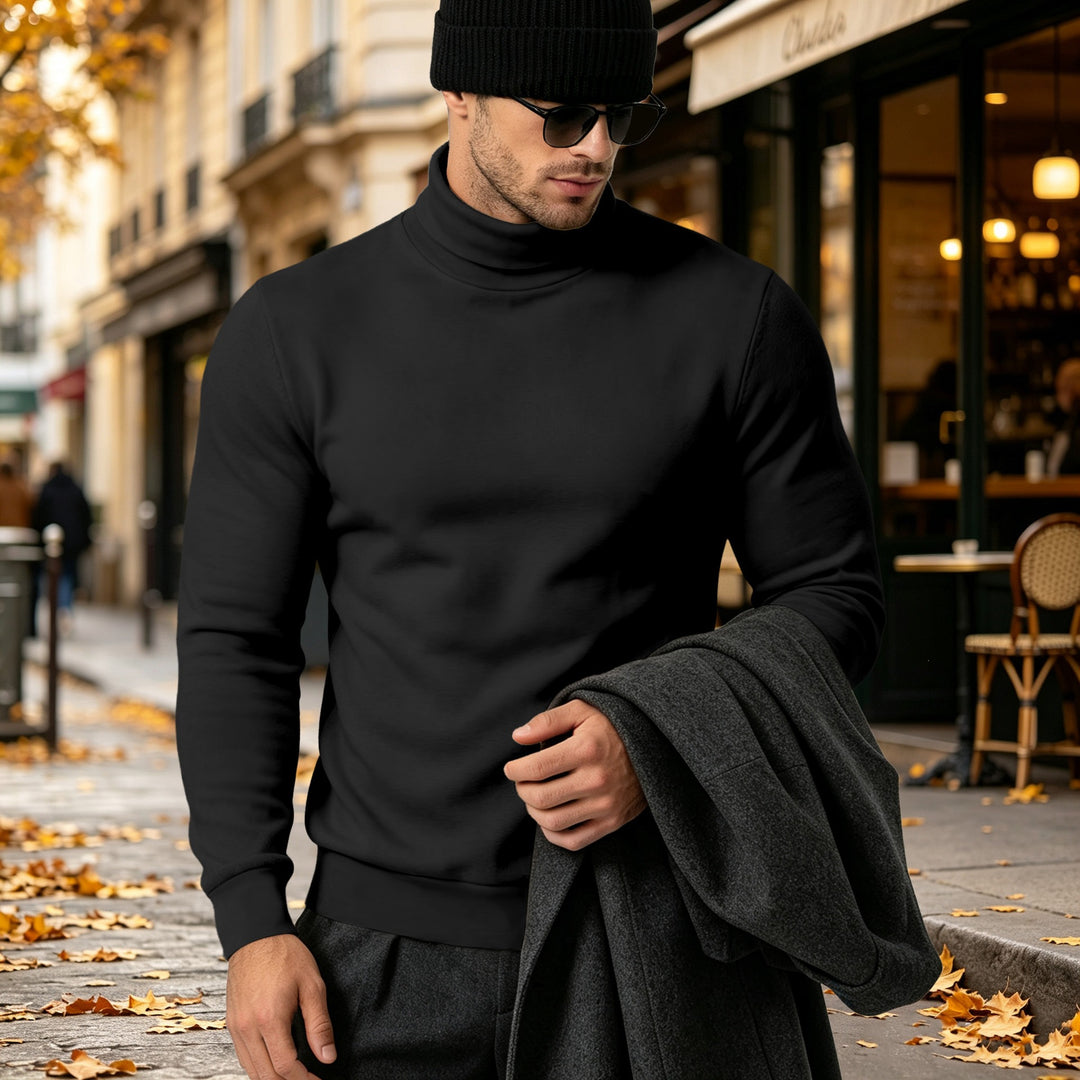 Herren Eleganter Baumwoll-Mix Rollkragenpullover Slim Fit Drune