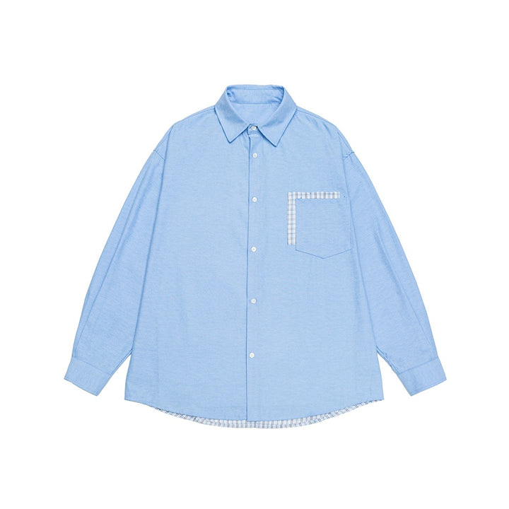 Damen Oversize Baumwoll-Hemd mit Karobesatz an Brusttasche und Saum Drune
