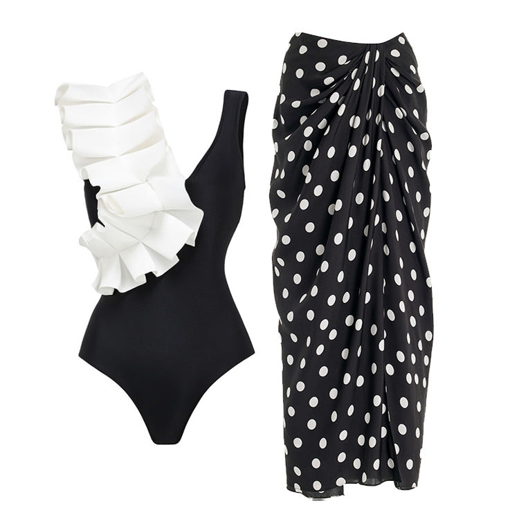 Damen Badeanzug Set mit modischem Wickelrock und eleganter Rüschen-Top Drune