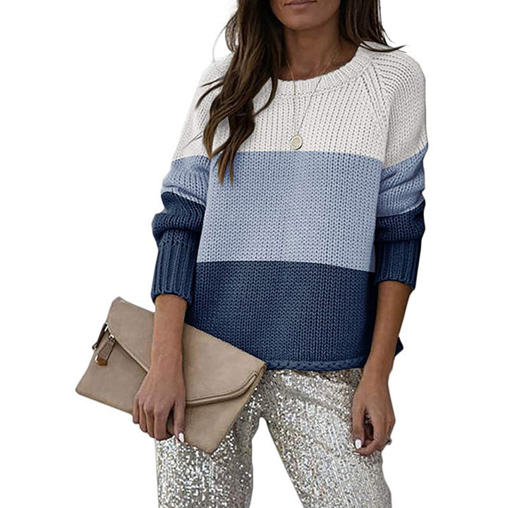 Damen modischer Strickpullover mit modernem Farbblock-Design Drune