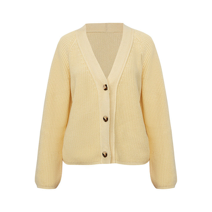 Damen Strickjacke mit großem V-Ausschnitt und Knopfverschluss Drune
