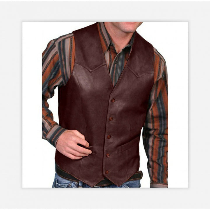 Herren nan taillierte Lederweste mit Western-Details, V-Ausschnitt und zwei Eingrifftaschen Drune