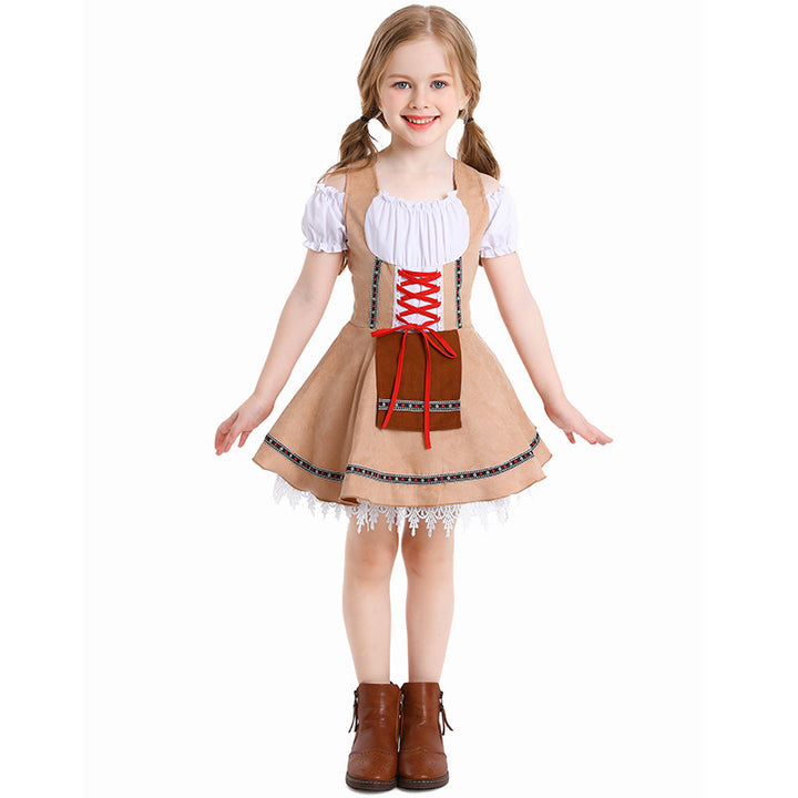 Damen nan traditionelles Kinderdirndl mit Schnürmieder, Spitzenunterrock und dekorativer Schürze Drune